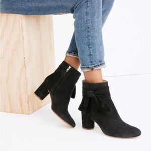 Madewell Esme Bow Booties True Black Suede zipper ankle boot size size 10 chunky